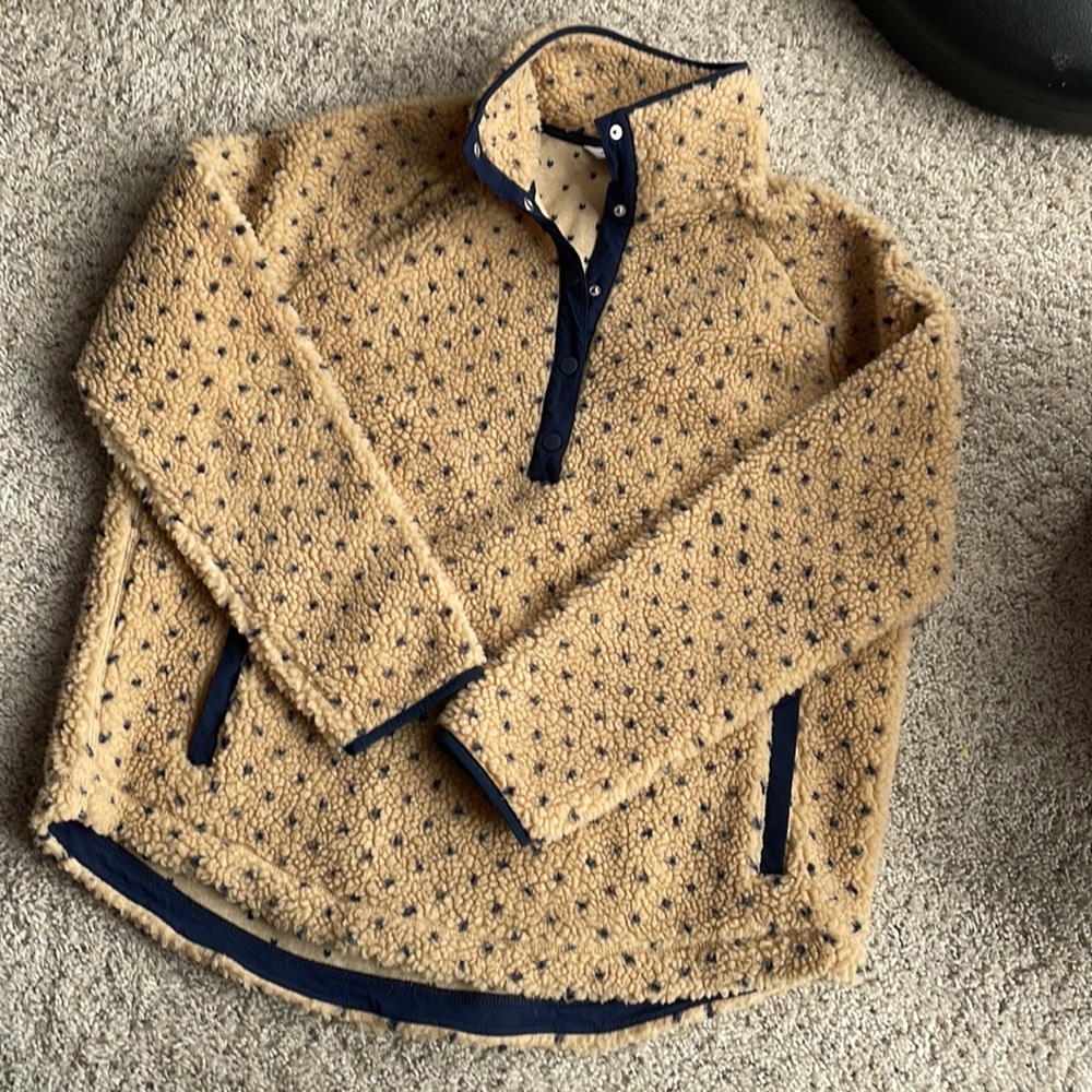 VINEYARD VINES Quarter-Zip Pullover Tan & Navy Polka Dot Size Women’s XLarge